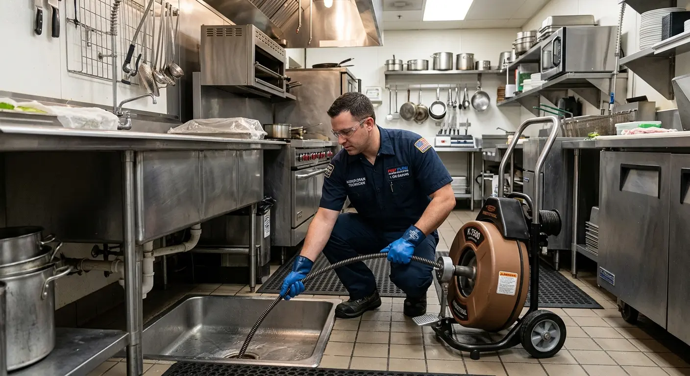 Commercial drain cleaning service in a restaurant kitchen in Idylwood